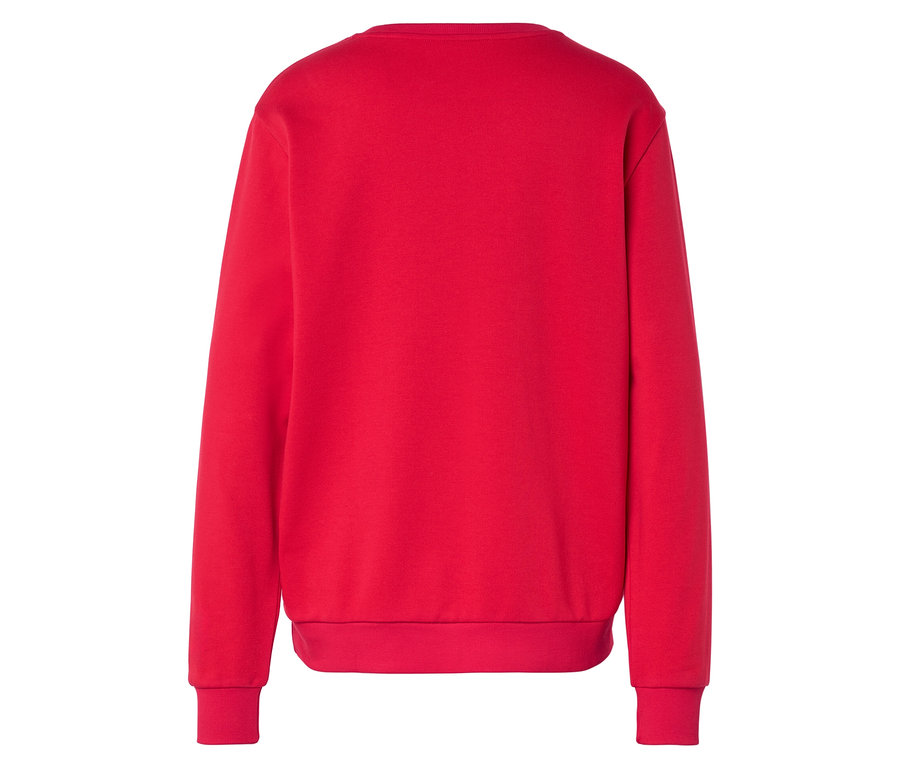 Kırmızı pamuklu bir sweatshirt'ün arka görünümü.
