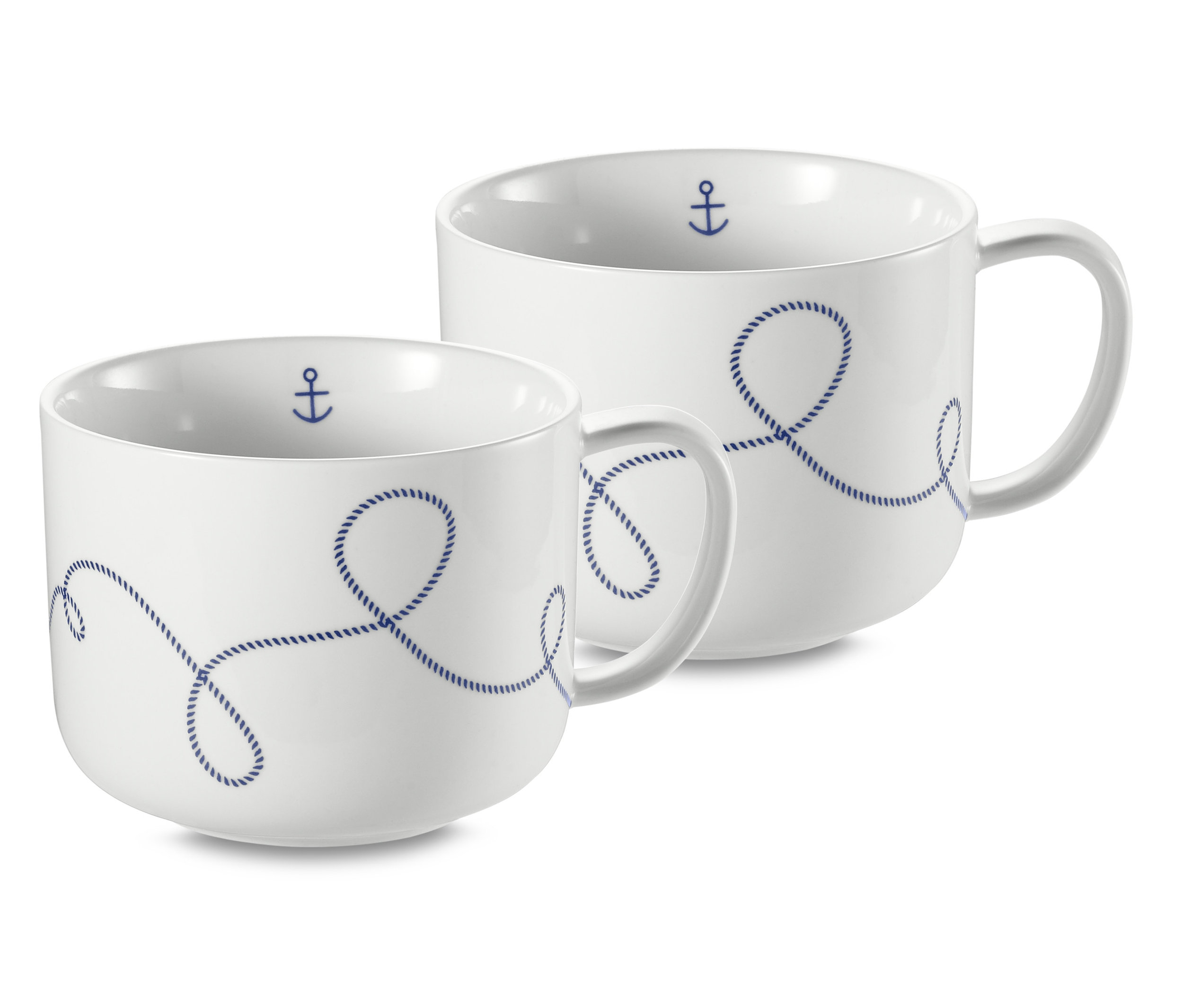 Çapa ve halat desenli iki adet XL kupa.