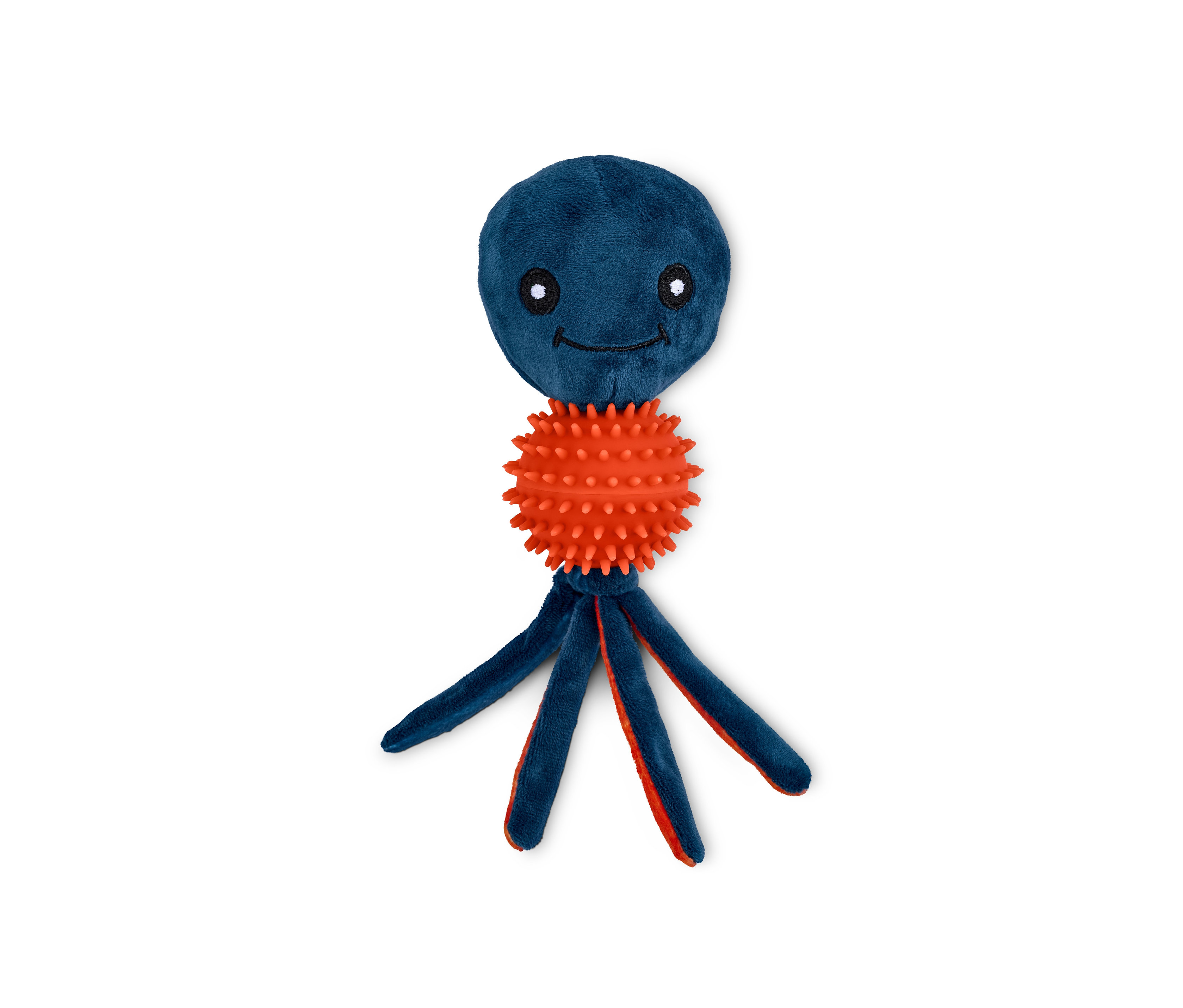 Mavi kafalı, turuncu gövdeli ve mavi dokunaçlı Pelüş Köpek Oyuncağı "Ahtapot".