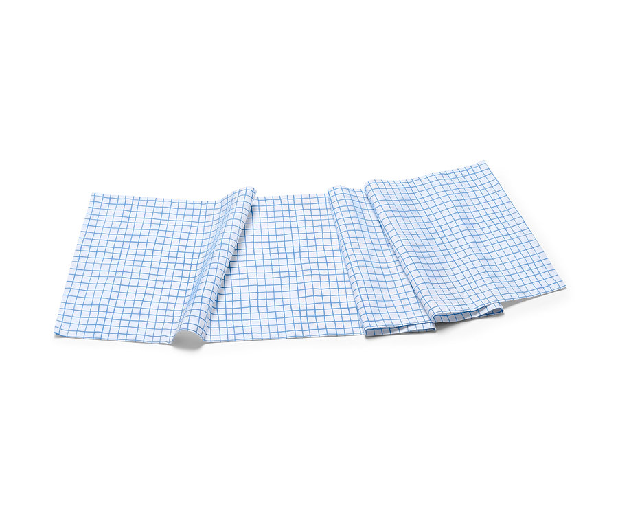 Tamamı baskılı organik pamuklu şerit örtü.