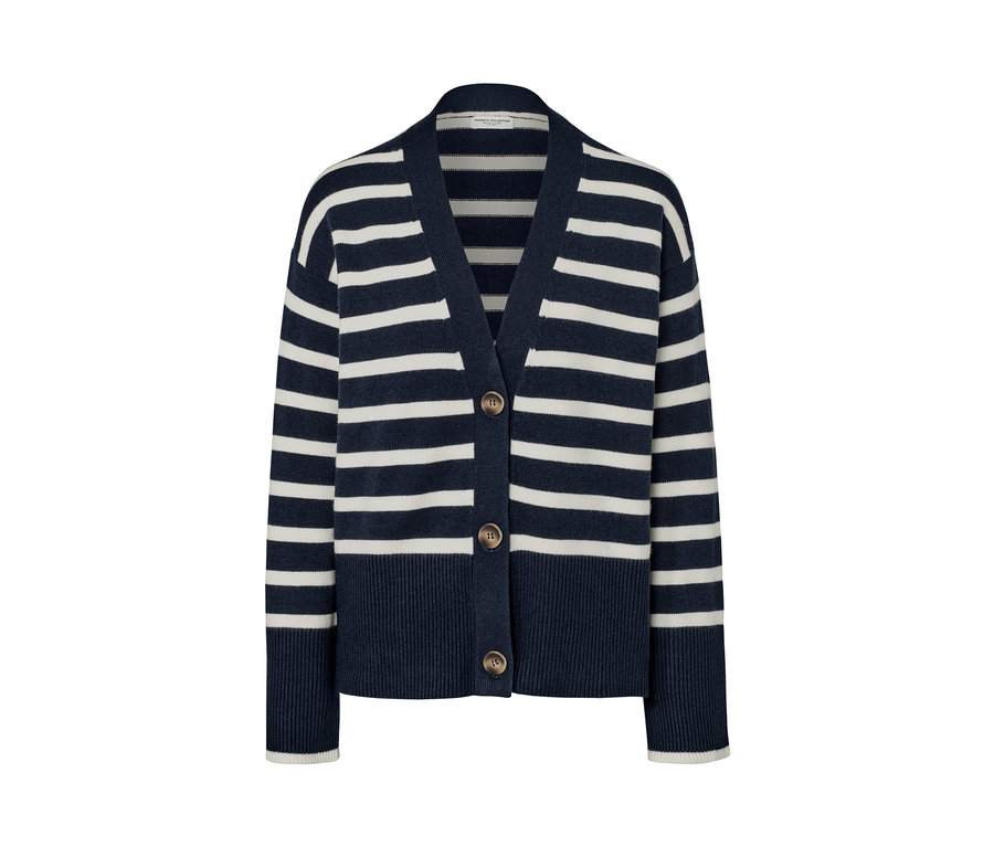 Düğmeli, çizgili hırka.