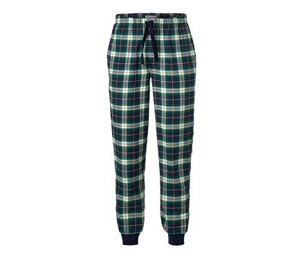 Ekose desenli rahat flanel pantolon.