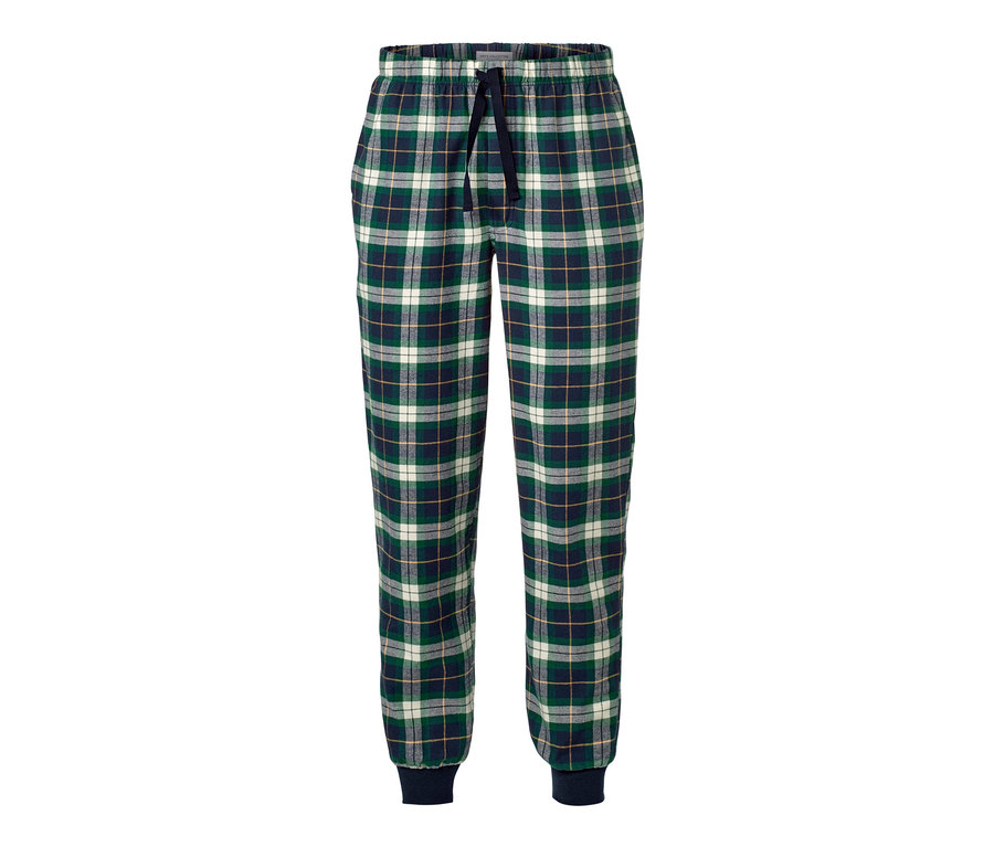 Ekose desenli rahat flanel pantolon.