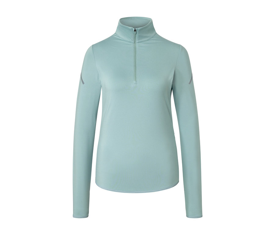 Su yeşili, uzun kollu, yakasında fermuar bulunan fonksiyonel termal üst.