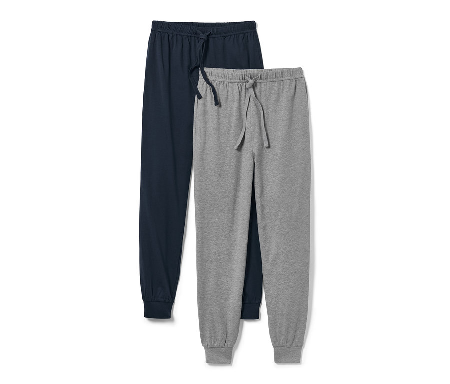 İki adet pijama altı: biri lacivert, biri gri.