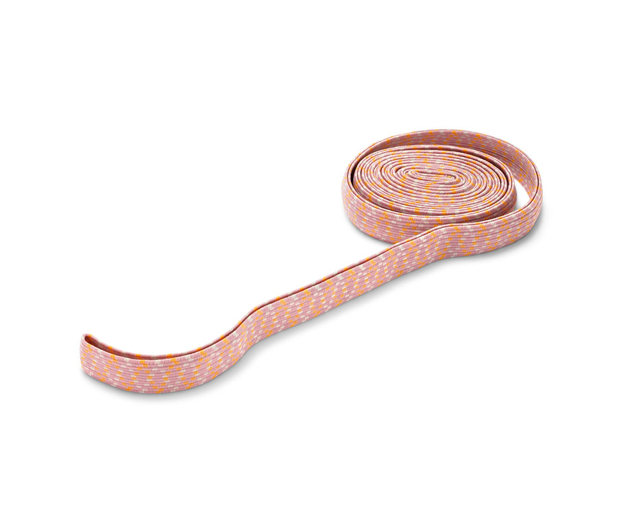 Pembe ve turuncu renklerde sarılmış bir oyun lastiği.