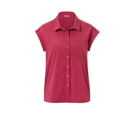 Düğmeli, kısa kollu pembe bir Outdoor Bluz.