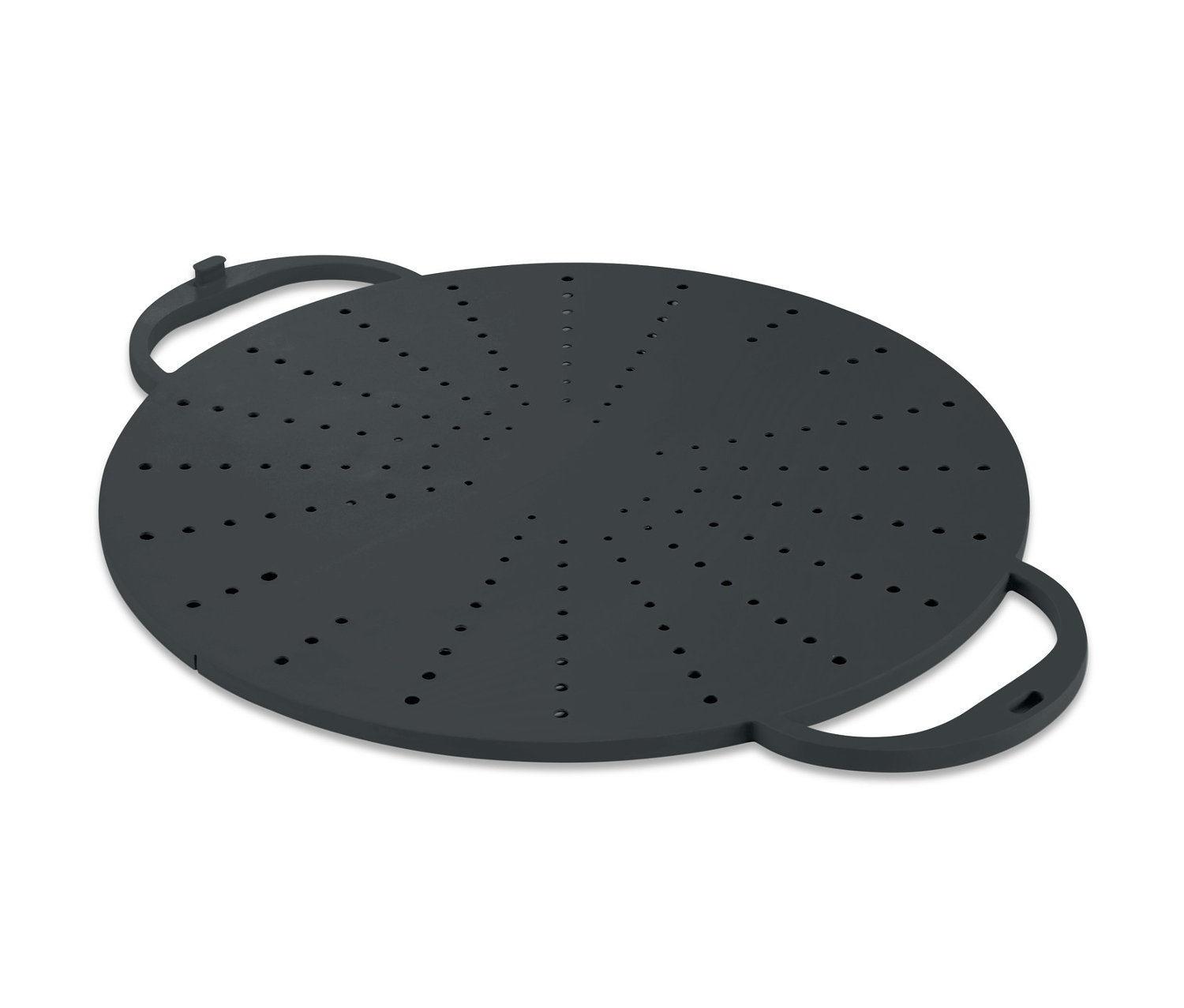 Beyaz arka planda siyah çok yönlü mutfak yardımcısı ve 3'ü 1 arada yağ sıçratmaz tel.