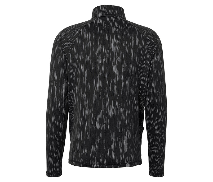 Desenli siyah bir ceketin detayı.