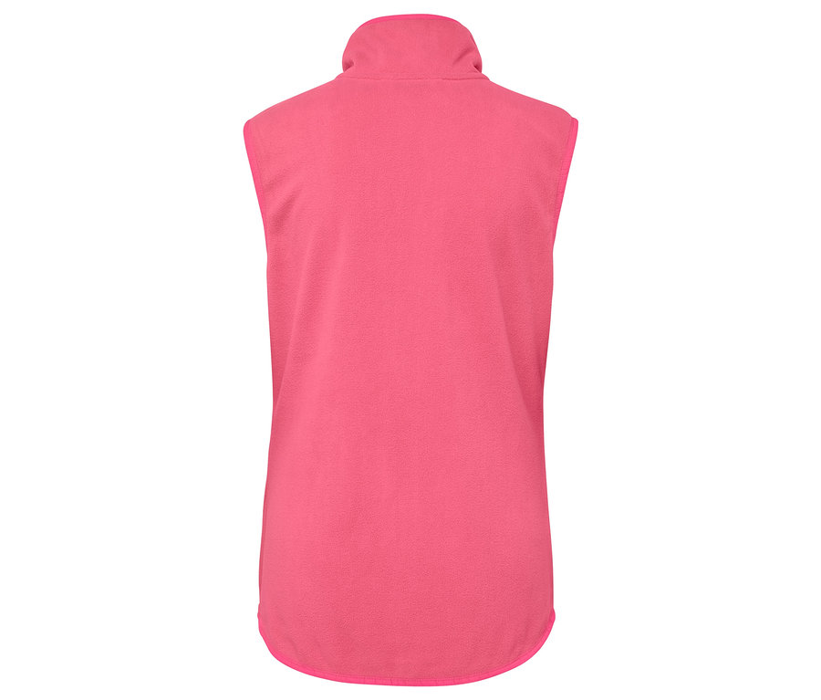 Yakalı pembe polar yeleğin arka detay görünümü..