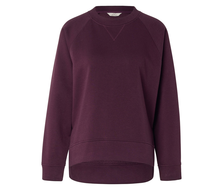 Bordo, uzun kollu, yuvarlak yakalı sweatshirt.