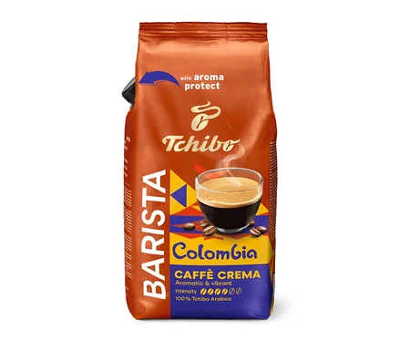 Bir adet BARISTA Origins Colombia - 1 kg çekirdek kahve paketi dik duruyor.