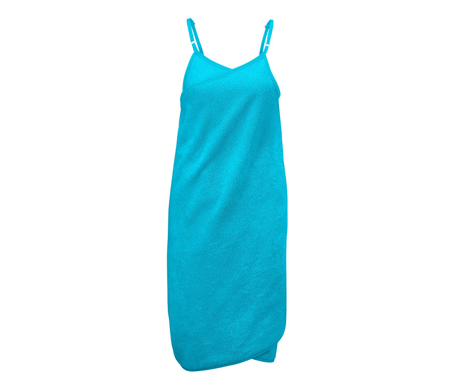 Askılı, turkuaz havlu elbise.