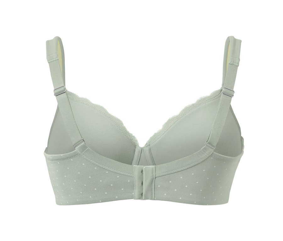 Beyaz puantiyeli ada çayı yeşili balenli sütyenin arka görünümü.