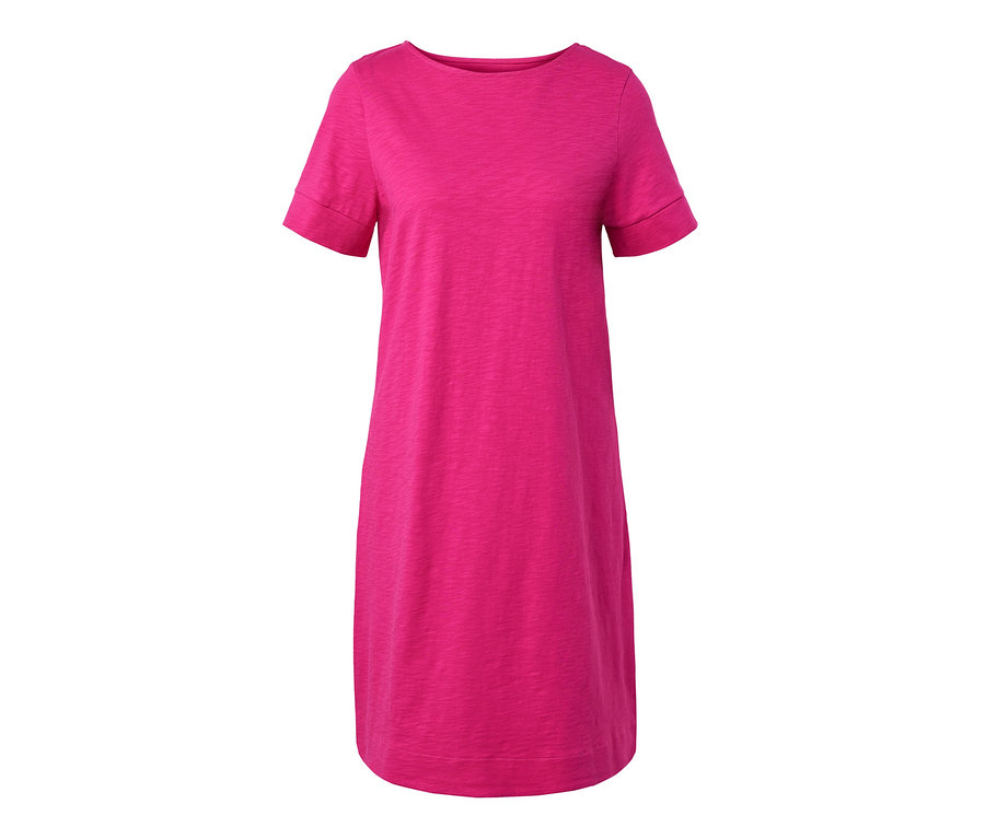 Kısa kollu pembe jarse elbise.