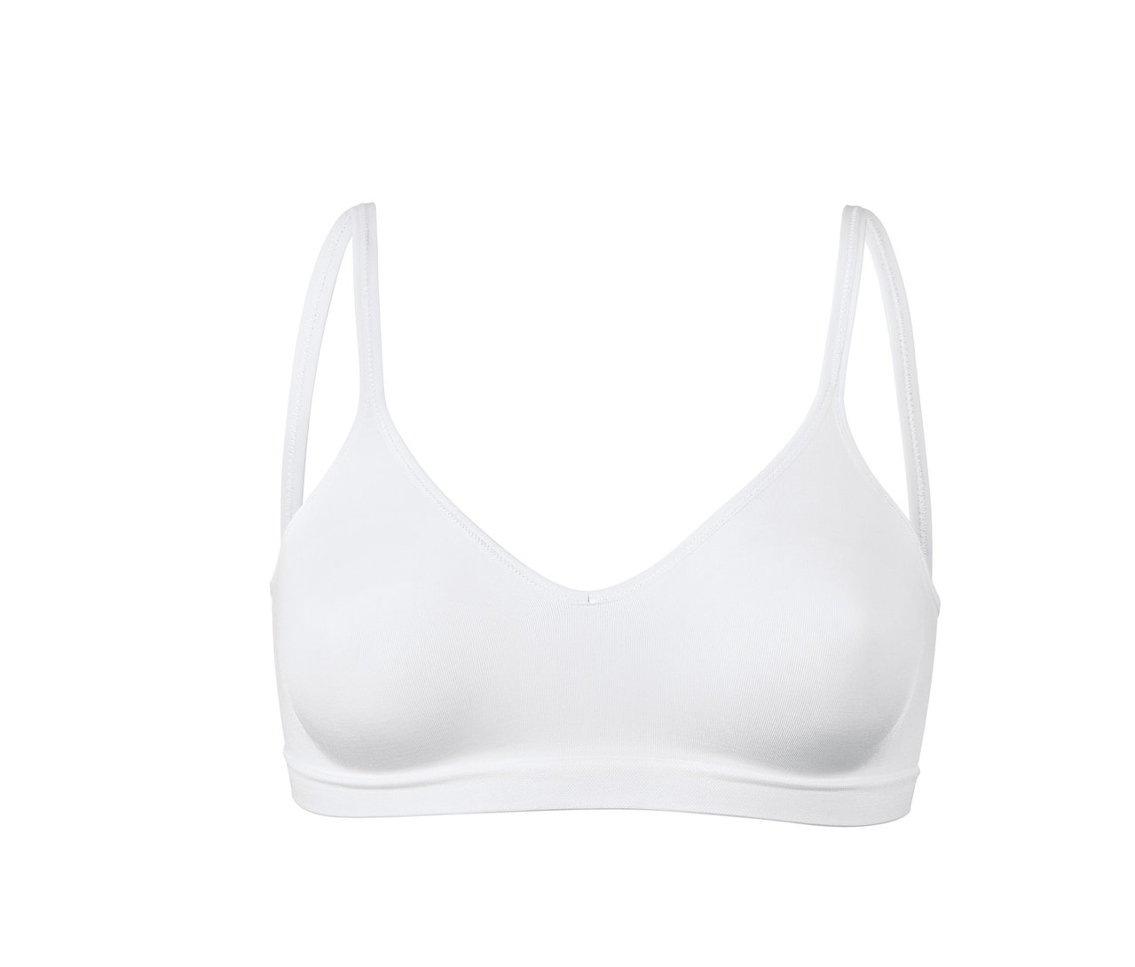 Beyaz arka planda beyaz Dikişsiz Yumuşak Sütyen.