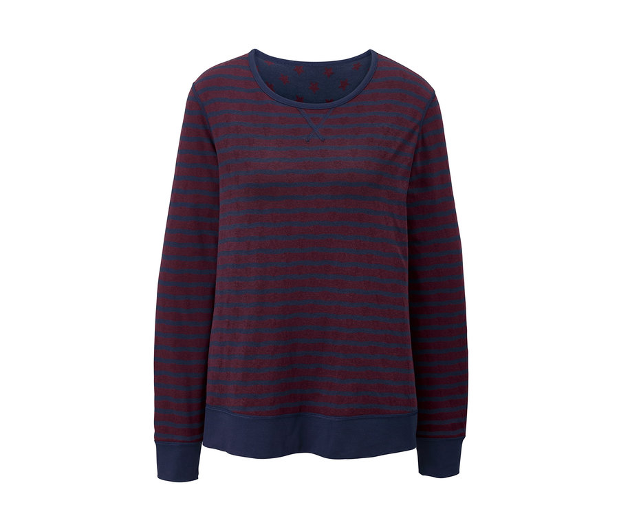 Mavi ve bordo çizgili, Çift Taraflı Pijama Takımı.