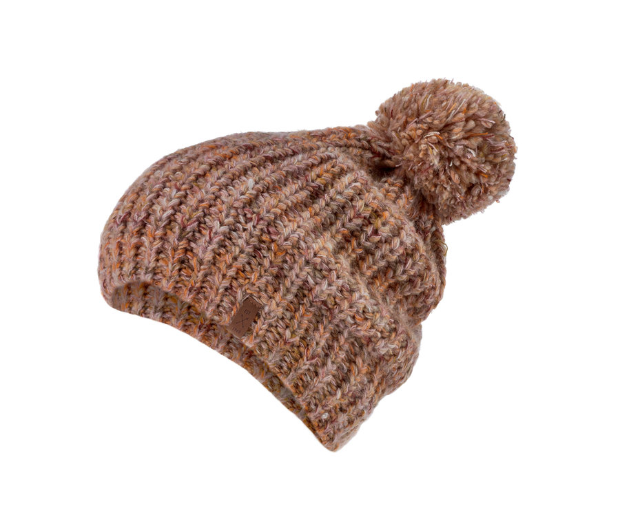 Ponponlu kahverengi örgü bere.