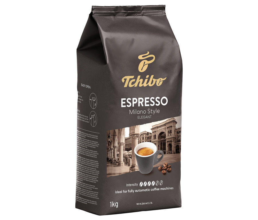 Bir paket 1000 g Espresso Milano Style Çekirdek Kahve.