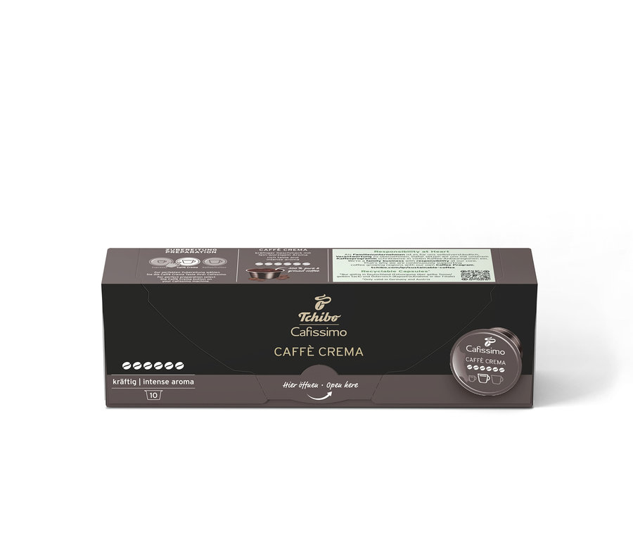 Bir paket Cafissimo Caffè Crema kräftig kahve kapsülü. 