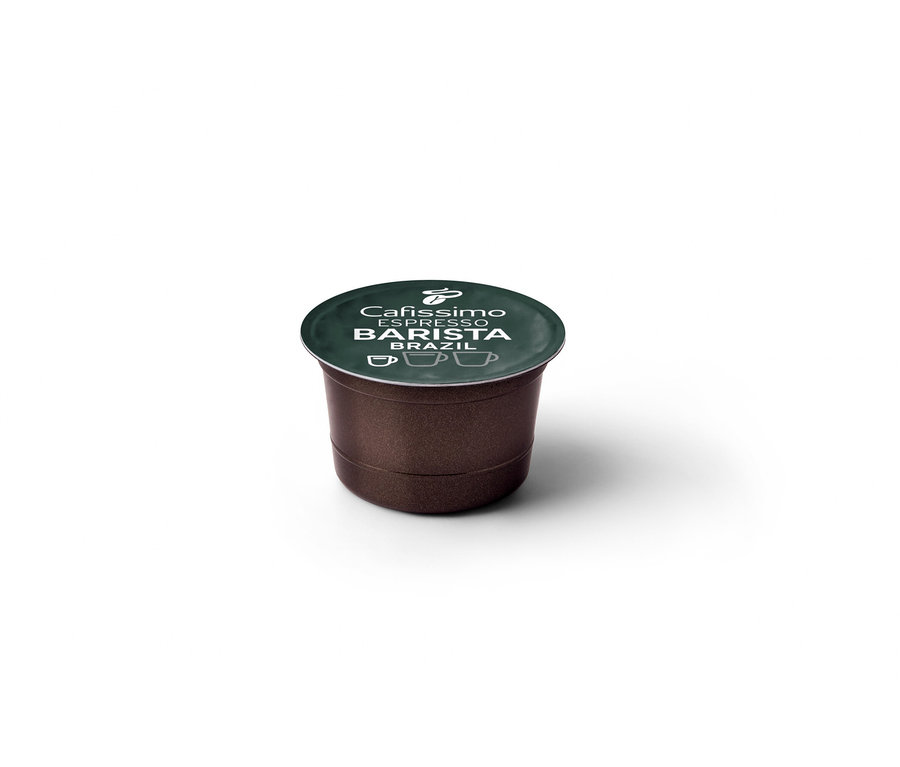 Cafissimo Barista Brasil yazılı tek bir kahverengi kapsül.