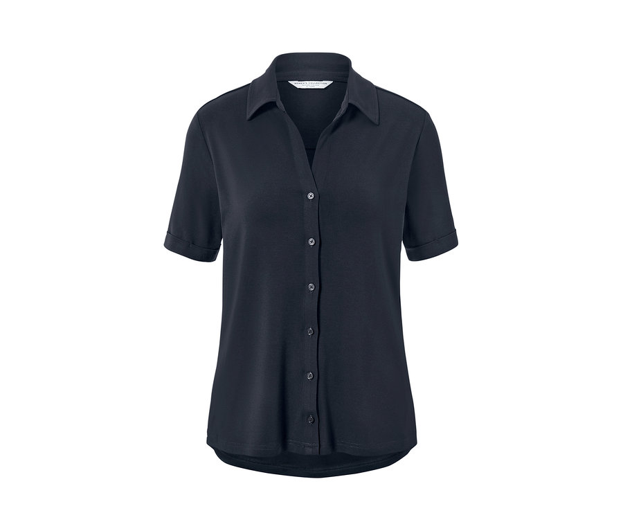 Lacivert düğmeli bluz.