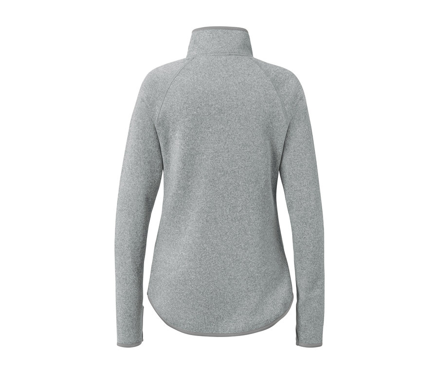 Açık gri örgü polar ceket arkadan görünümü.