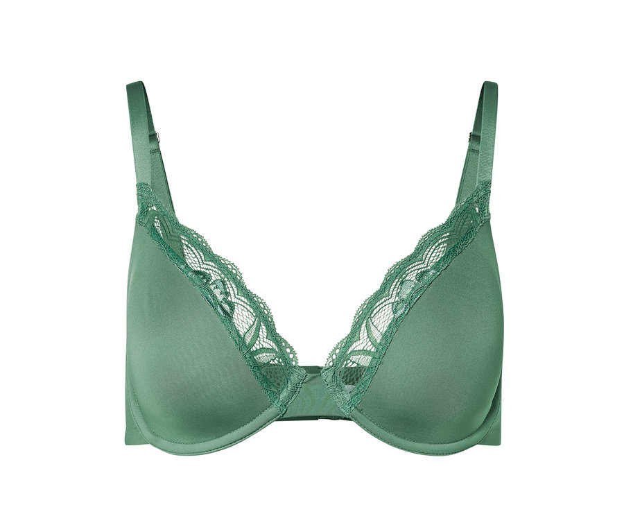 Dantel detaylı, yeşil balenli sütyen.