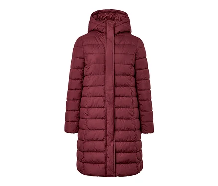 Bordo kapüşonlu kapitone mont