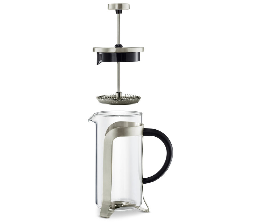 Demonte edilmiş French Press 300 ml, 2 Fincan, Gümüş.