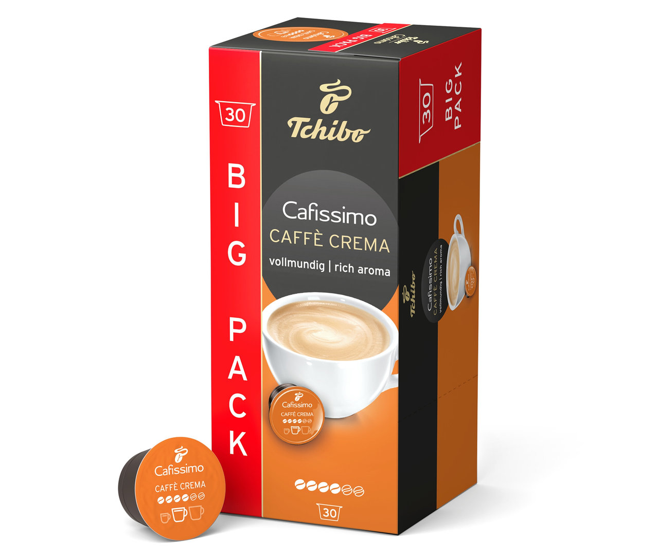 Görüntüde bir paket Cafissimo Caffè Crema Rich Aroma - 30 Kapsül bulunmaktadır.
