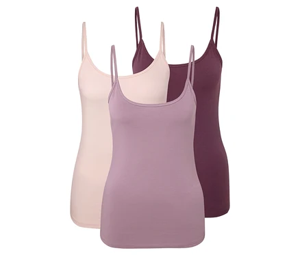 Üç adet atlet: pembe, mor ve bordo rengi.