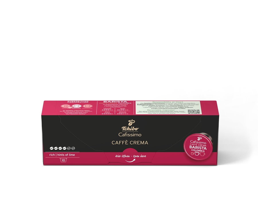 Bir paket Cafissimo Barista Caffè Crema Colombia kapsülü.