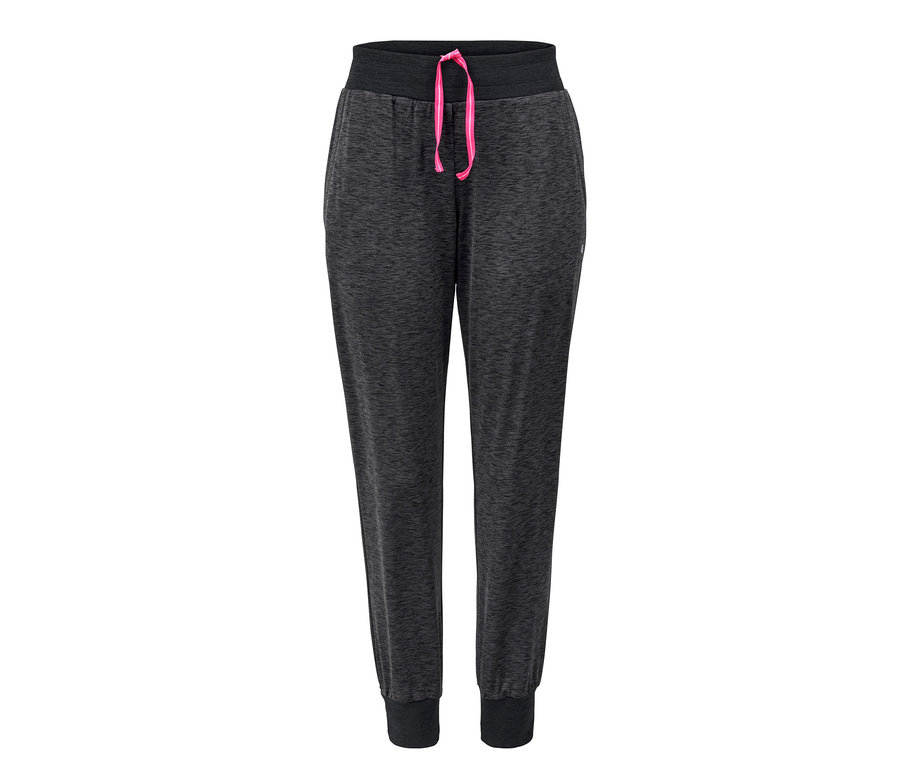 Antrasit rengi antrenman pantolonu, pembe renkli büzgü ipli.