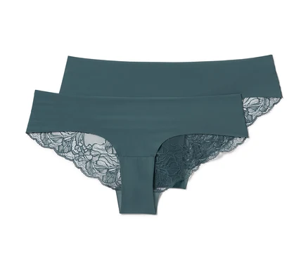 İki adet petrol rengi, dantelli Magic-Cut Brezilya Modeli Slip Külot.
