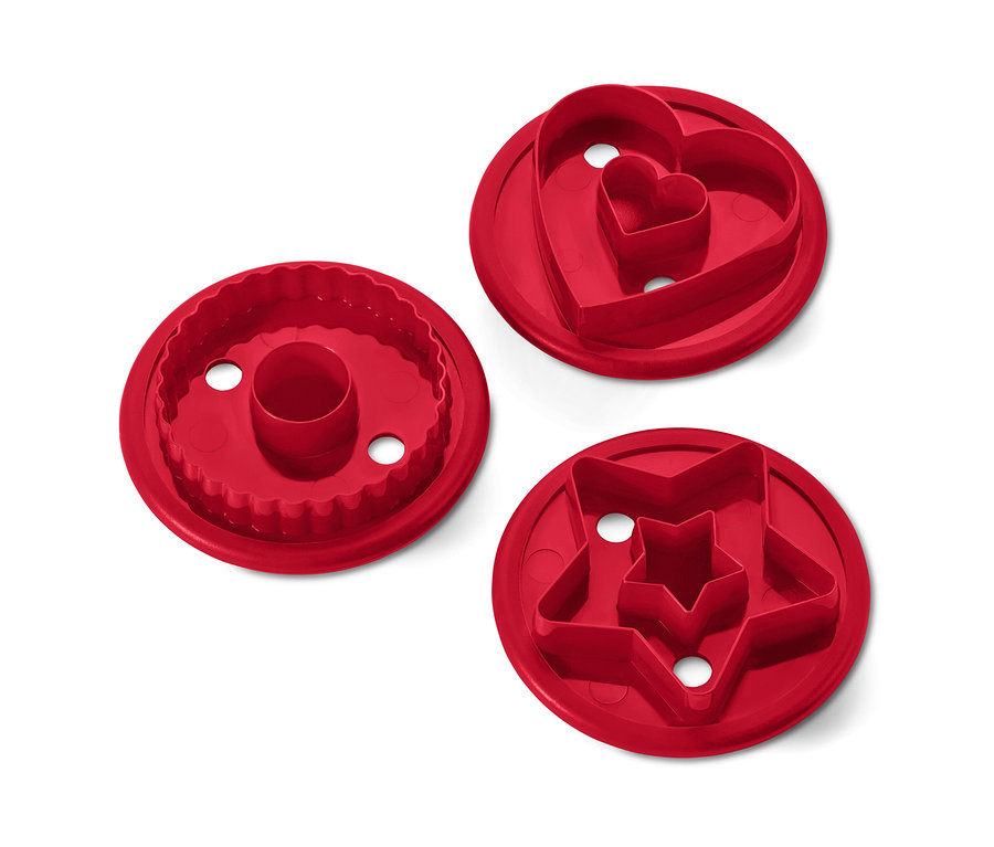Kırmızı 3 Adet Dolgulu Kurabiye Kalıbı: daire, kalp ve yıldız