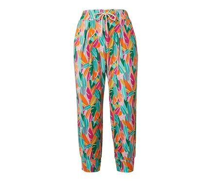 Renkli yaprak desenli 3/4 jersey pantolon.