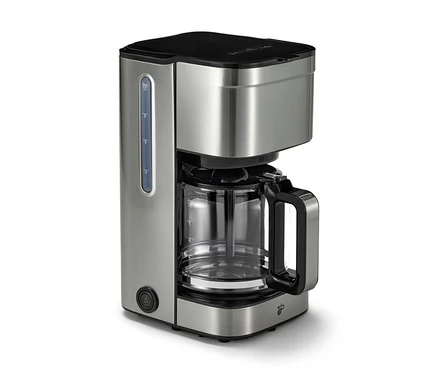 Gümüş renkli »Let's Brew Elegant« Filtre Kahve Makinesi'nin yakın çekim görüntüsü.