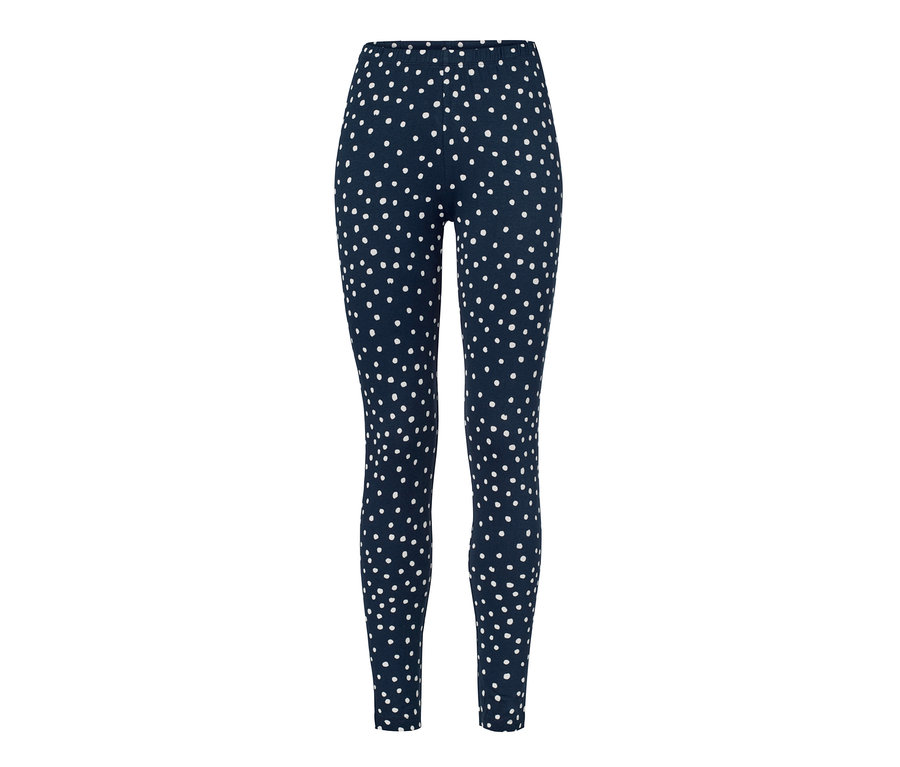 Beyaz puantiyeli lacivert taytlı pijama takımı