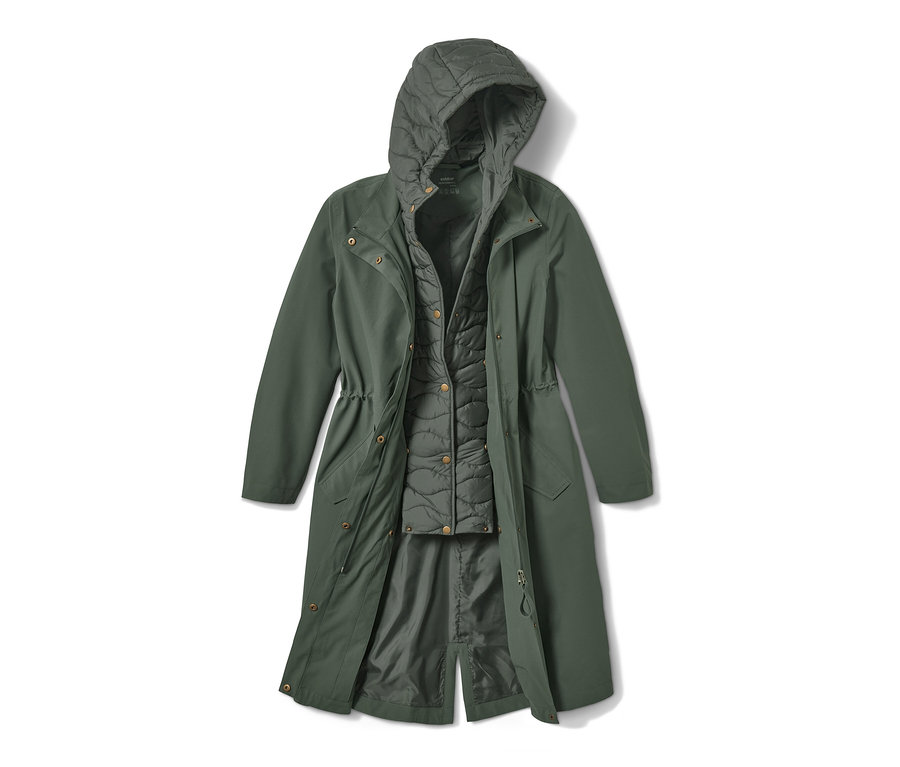 Kapüşonlu ve iç yelekli haki renkli 2'si 1 Arada Outdoor Parka.