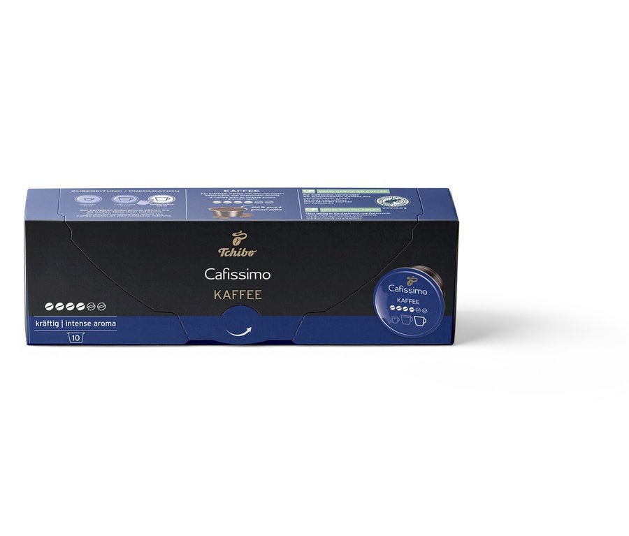 Beyaz bir arka planda bir paket Cafissimo Kahve Intense Aroma - 10 Kapsül.