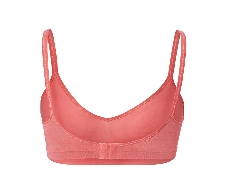 Kayısı rengi dikişsiz yumuşak sütyenin arka görünümü.