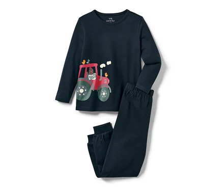 Traktör baskılı lacivert küçük çocuk pijama takımı.