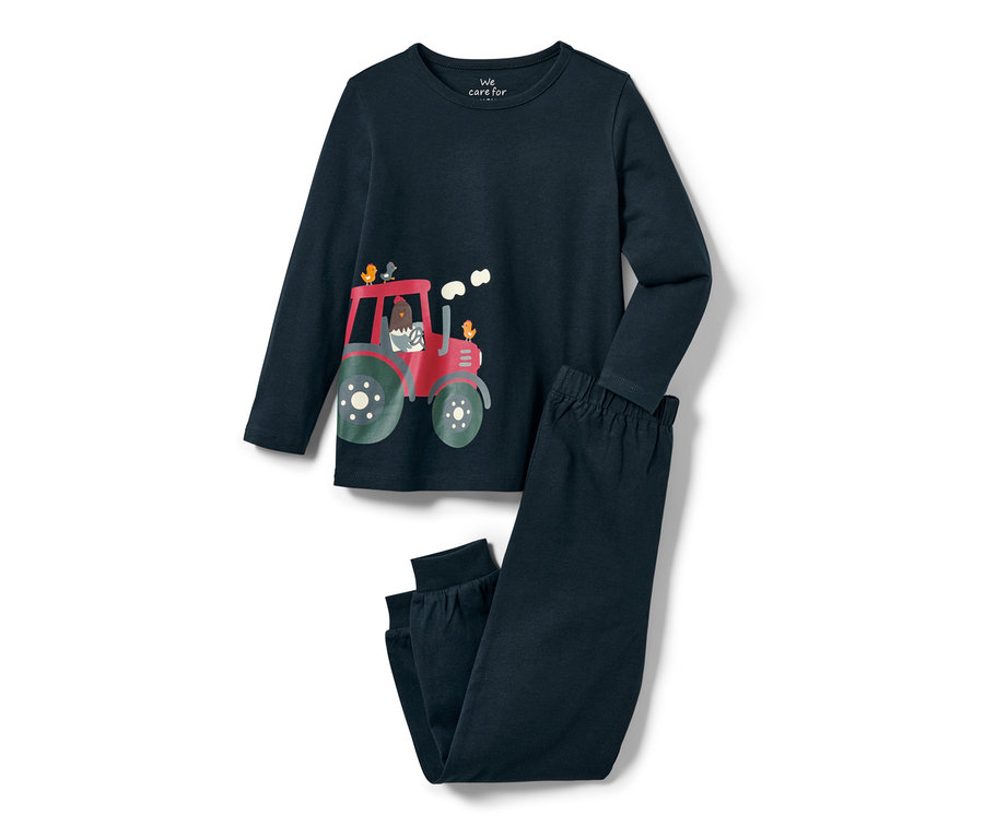 Traktör baskılı lacivert küçük çocuk pijama takımı.
