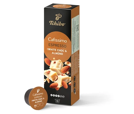 Cafissimo Flavoured Espresso - White Choc & Almond kapsül paketi.