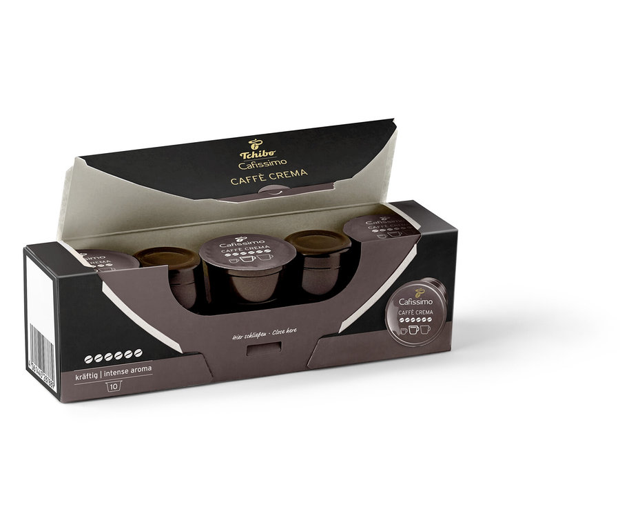 Açık bir Caffè Crema Intense Aroma – 10 Kapsül paketi.