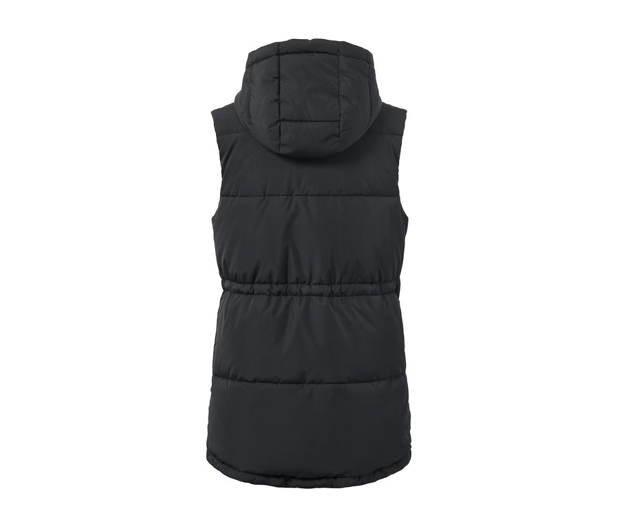 Siyah kapüşonlu kapitone yelek.