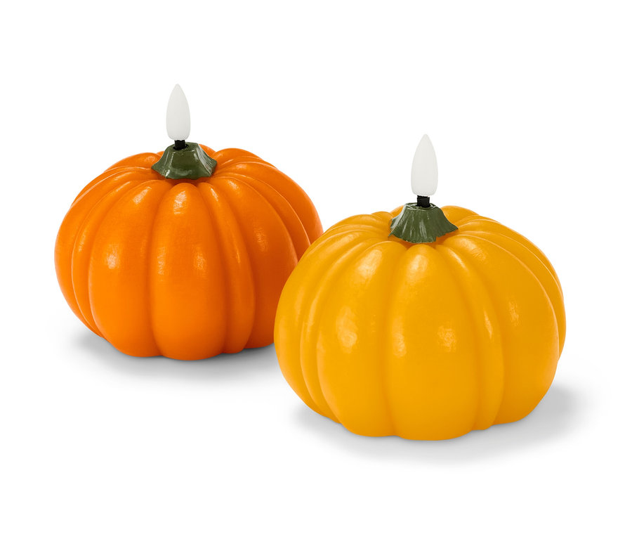 İki adet bal kabağı şeklinde LED gerçek mum.