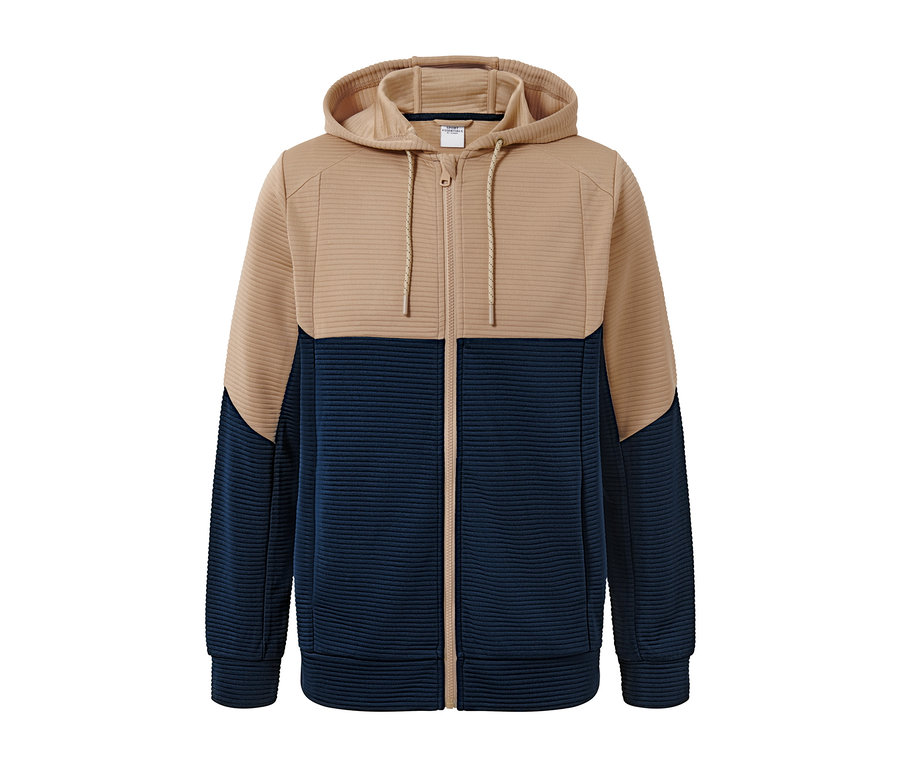 Bej ve lacivert renklerde fonksiyonel ceket.