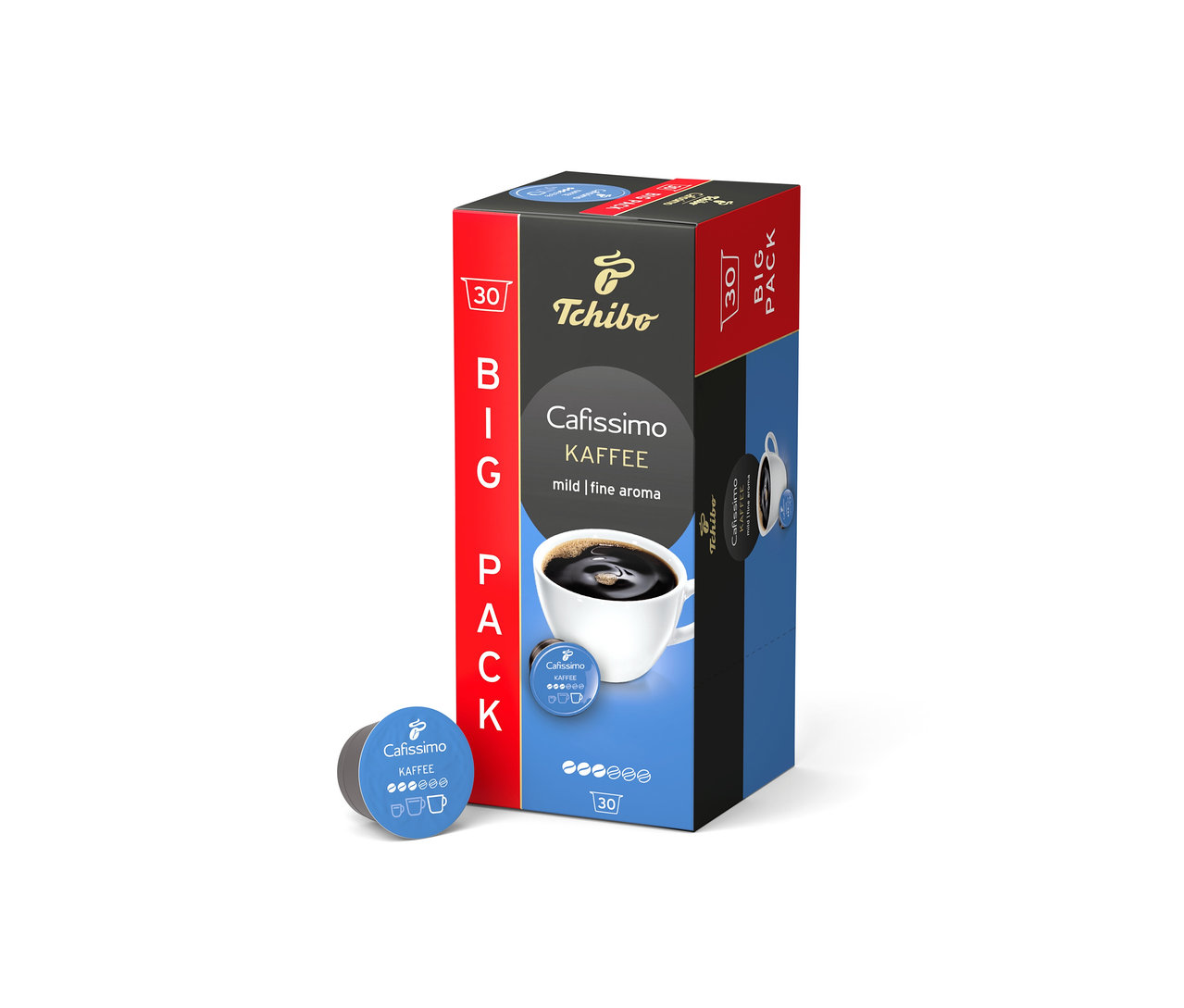 Bir kutu Coffee Fine Aroma Kapsül Filtre Kahve - 30 Kapsül, tek bir kapsülün yanında duruyor.